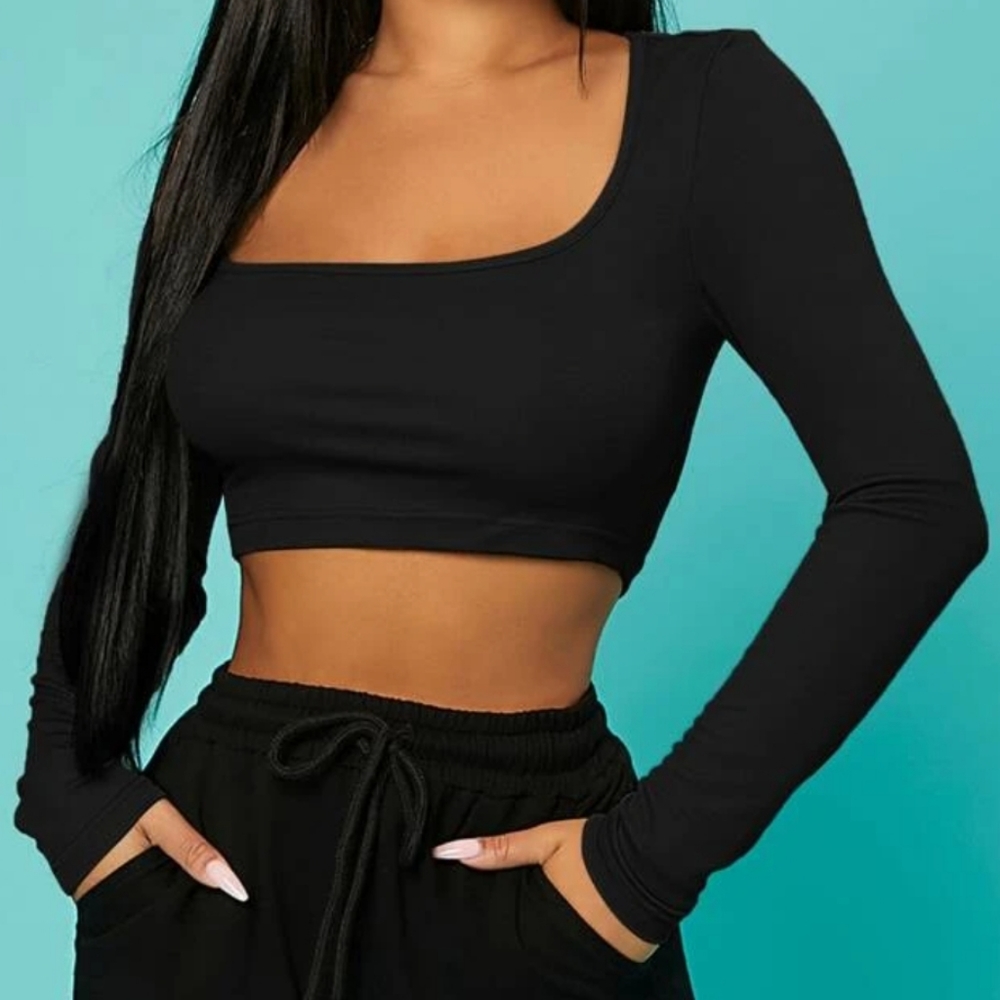 SHEIN scoop neck long sleeve crop top